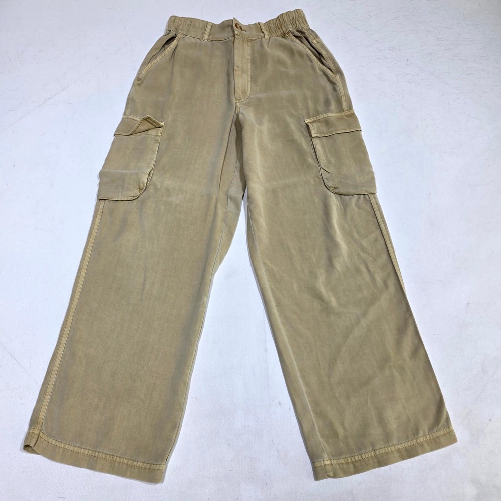 Treasure & Bond Cargo Pants Womens S Tan Tencel Wide Leg Utility Relaxed Elastic
